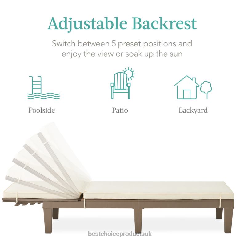 Outdoor Living | Best Choice ProductsOutdoor Patio Lounge Chair, Resin Chaise Lounger w/ Seat Cushion, 5 Positions N62R1469 Brown/Ivory