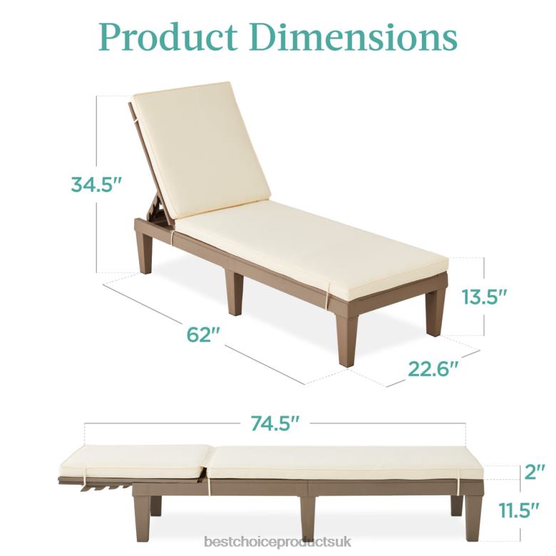 Outdoor Living | Best Choice ProductsOutdoor Patio Lounge Chair, Resin Chaise Lounger w/ Seat Cushion, 5 Positions N62R1469 Brown/Ivory
