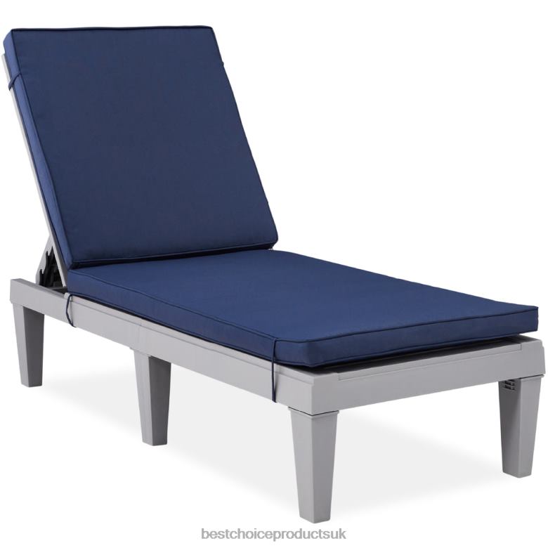 Outdoor Living | Best Choice ProductsOutdoor Patio Lounge Chair, Resin Chaise Lounger w/ Seat Cushion, 5 Positions N62R1470 Gray/Navy