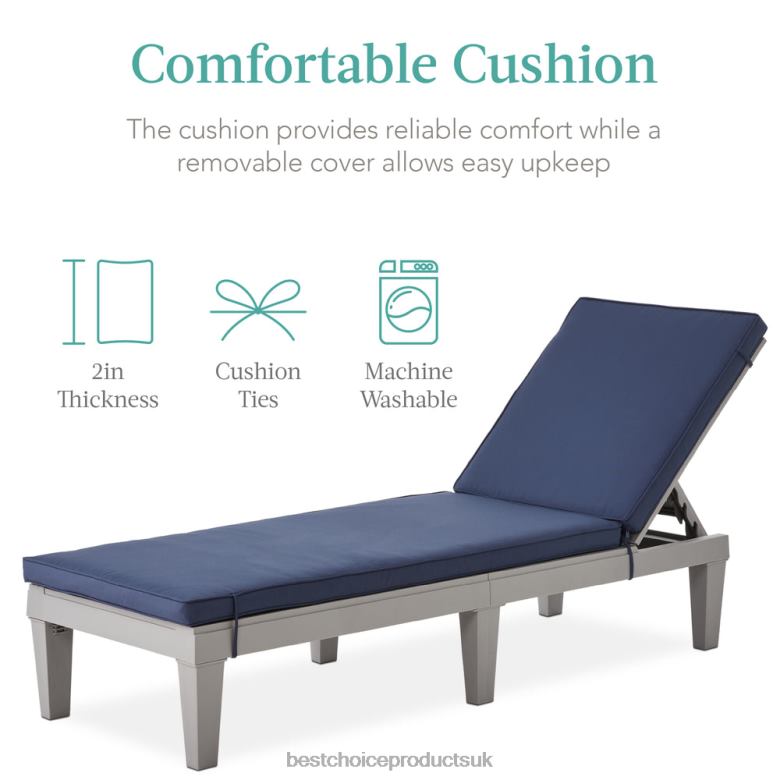 Outdoor Living | Best Choice ProductsOutdoor Patio Lounge Chair, Resin Chaise Lounger w/ Seat Cushion, 5 Positions N62R1470 Gray/Navy