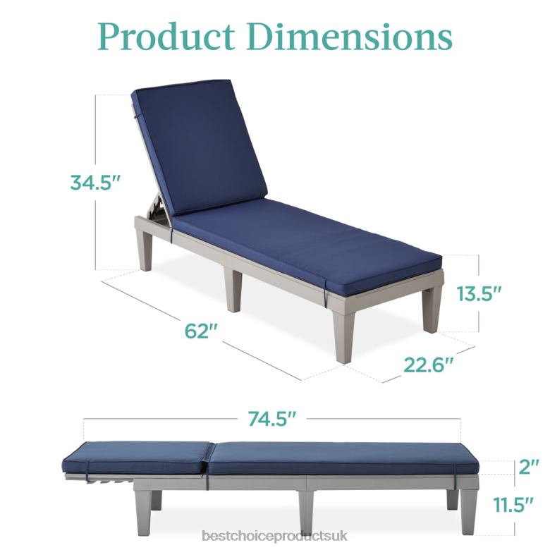 Outdoor Living | Best Choice ProductsOutdoor Patio Lounge Chair, Resin Chaise Lounger w/ Seat Cushion, 5 Positions N62R1470 Gray/Navy