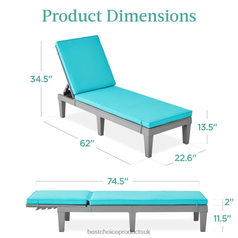 Outdoor Living | Best Choice ProductsOutdoor Patio Lounge Chair, Resin Chaise Lounger w/ Seat Cushion, 5 Positions N62R1471 Gray/Teal