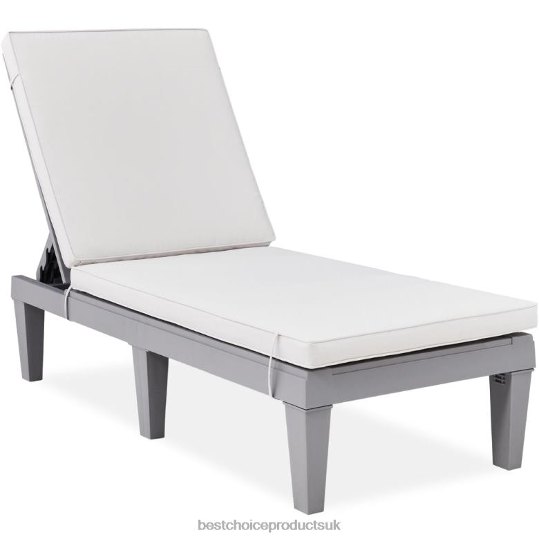Outdoor Living | Best Choice ProductsOutdoor Patio Lounge Chair, Resin Chaise Lounger w/ Seat Cushion, 5 Positions N62R1472 Gray/White Sand