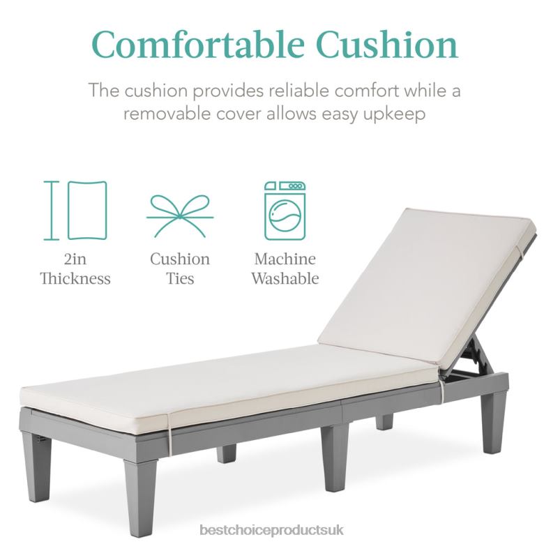 Outdoor Living | Best Choice ProductsOutdoor Patio Lounge Chair, Resin Chaise Lounger w/ Seat Cushion, 5 Positions N62R1472 Gray/White Sand