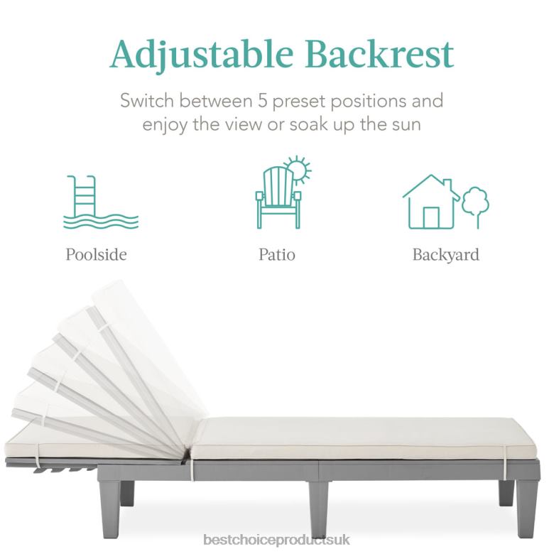 Outdoor Living | Best Choice ProductsOutdoor Patio Lounge Chair, Resin Chaise Lounger w/ Seat Cushion, 5 Positions N62R1472 Gray/White Sand