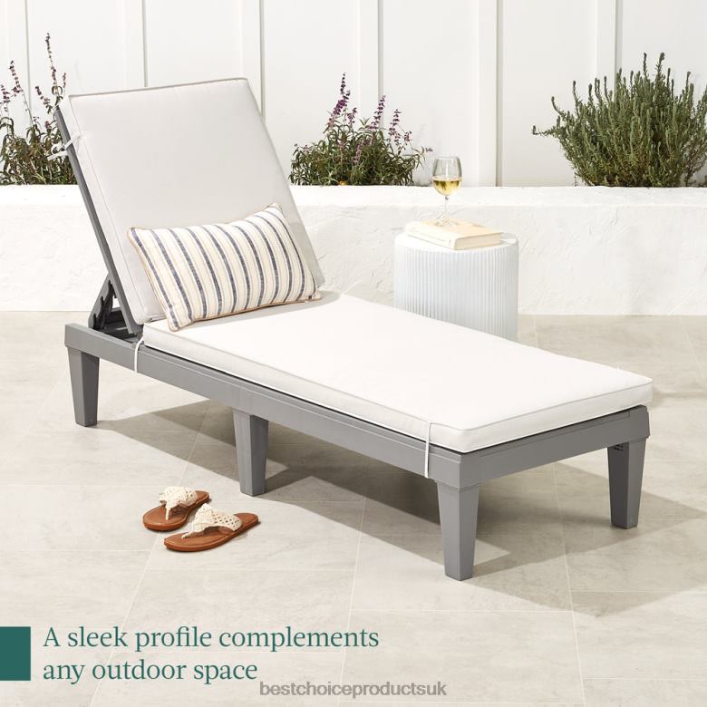 Outdoor Living | Best Choice ProductsOutdoor Patio Lounge Chair, Resin Chaise Lounger w/ Seat Cushion, 5 Positions N62R1472 Gray/White Sand