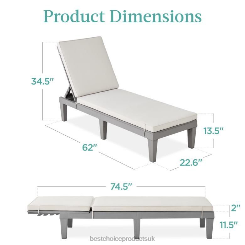 Outdoor Living | Best Choice ProductsOutdoor Patio Lounge Chair, Resin Chaise Lounger w/ Seat Cushion, 5 Positions N62R1472 Gray/White Sand
