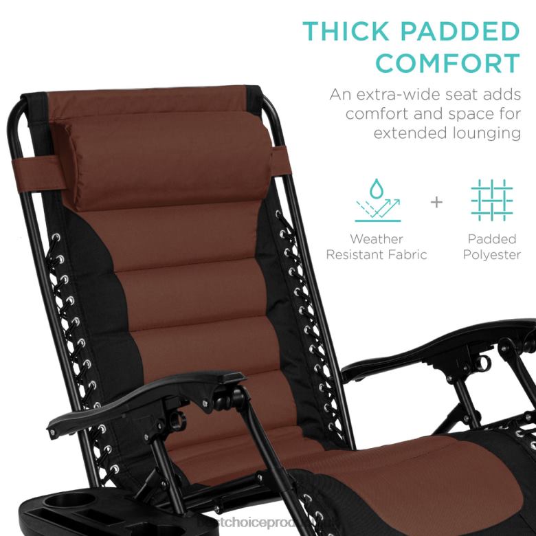 Outdoor Living | Best Choice ProductsOversized Padded Zero Gravity Chair, Folding Recliner w/ Headrest, Side Tray N62R754 Brown