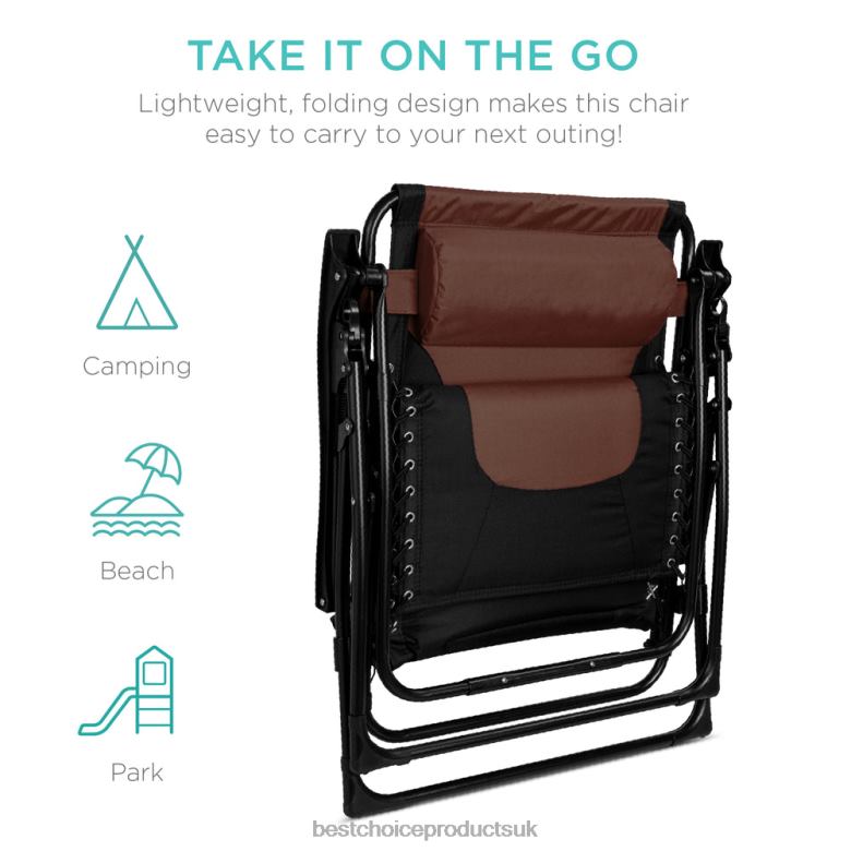 Outdoor Living | Best Choice ProductsOversized Padded Zero Gravity Chair, Folding Recliner w/ Headrest, Side Tray N62R754 Brown
