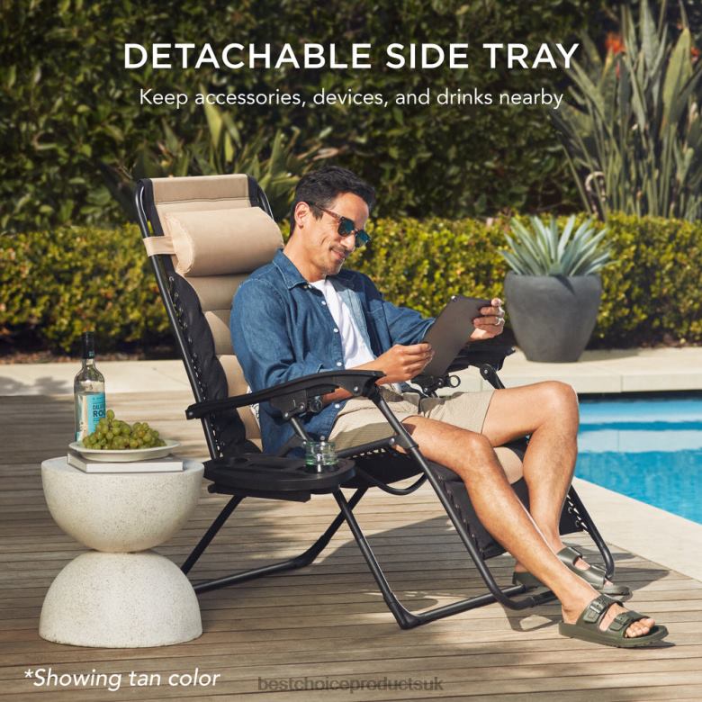 Outdoor Living | Best Choice ProductsOversized Padded Zero Gravity Chair, Folding Recliner w/ Headrest, Side Tray N62R754 Brown
