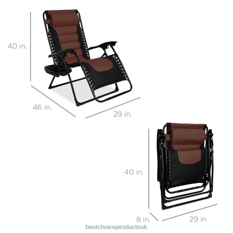 Outdoor Living | Best Choice ProductsOversized Padded Zero Gravity Chair, Folding Recliner w/ Headrest, Side Tray N62R754 Brown