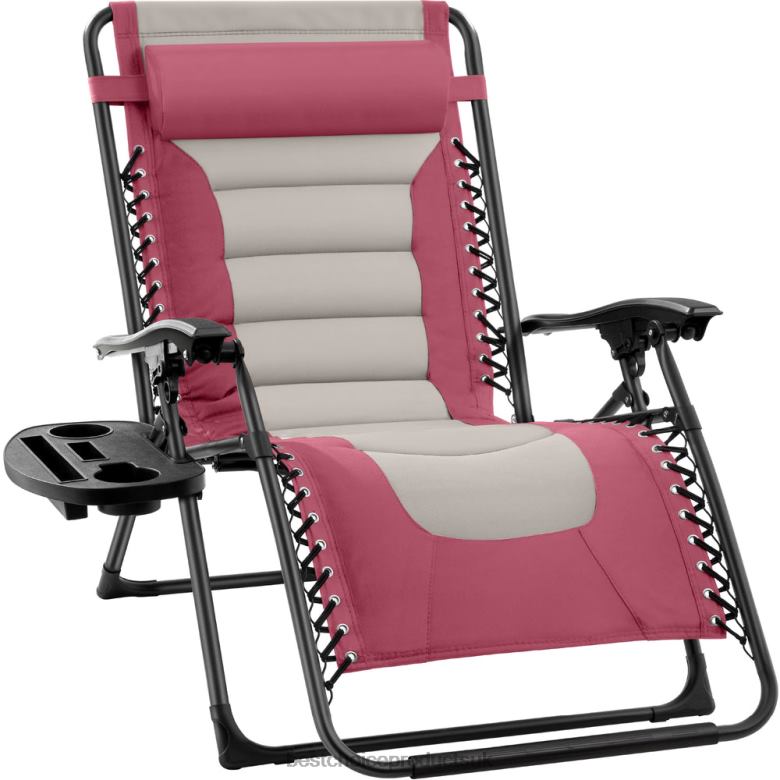 Outdoor Living | Best Choice ProductsOversized Padded Zero Gravity Chair, Folding Recliner w/ Headrest, Side Tray N62R762 Pink/Taupe