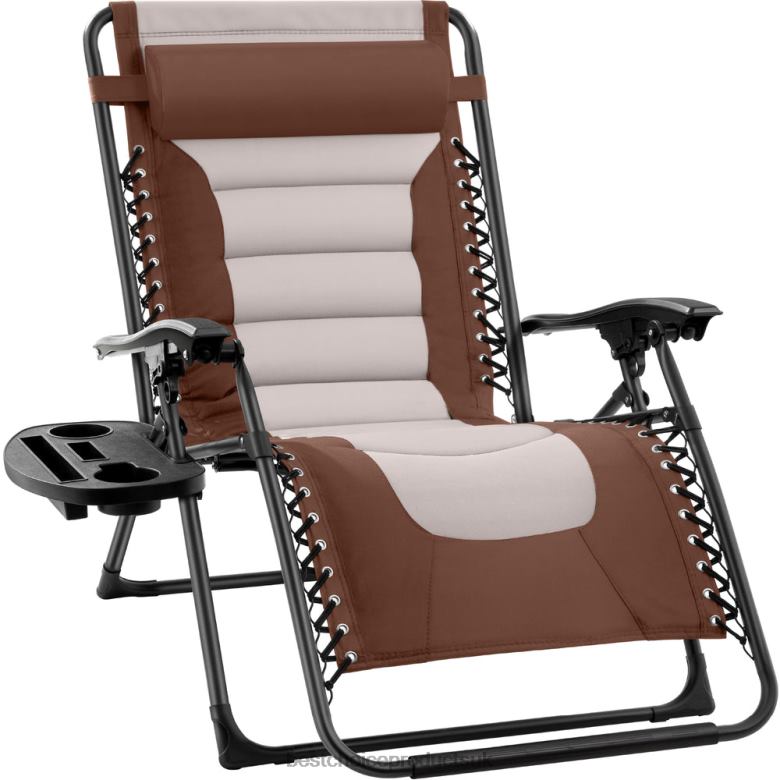 Outdoor Living | Best Choice ProductsOversized Padded Zero Gravity Chair, Folding Recliner w/ Headrest, Side Tray N62R765 Brown/Oyster