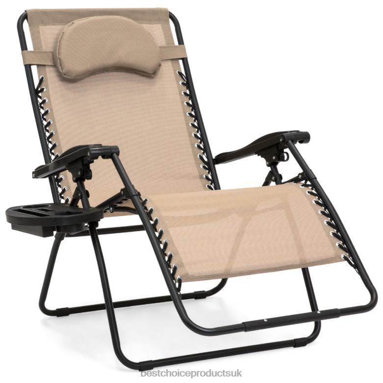 Outdoor Living | Best Choice ProductsOversized Reclining Zero Gravity Chair Lounger w/ Cup Holder, Pillow N62R1330 Tan