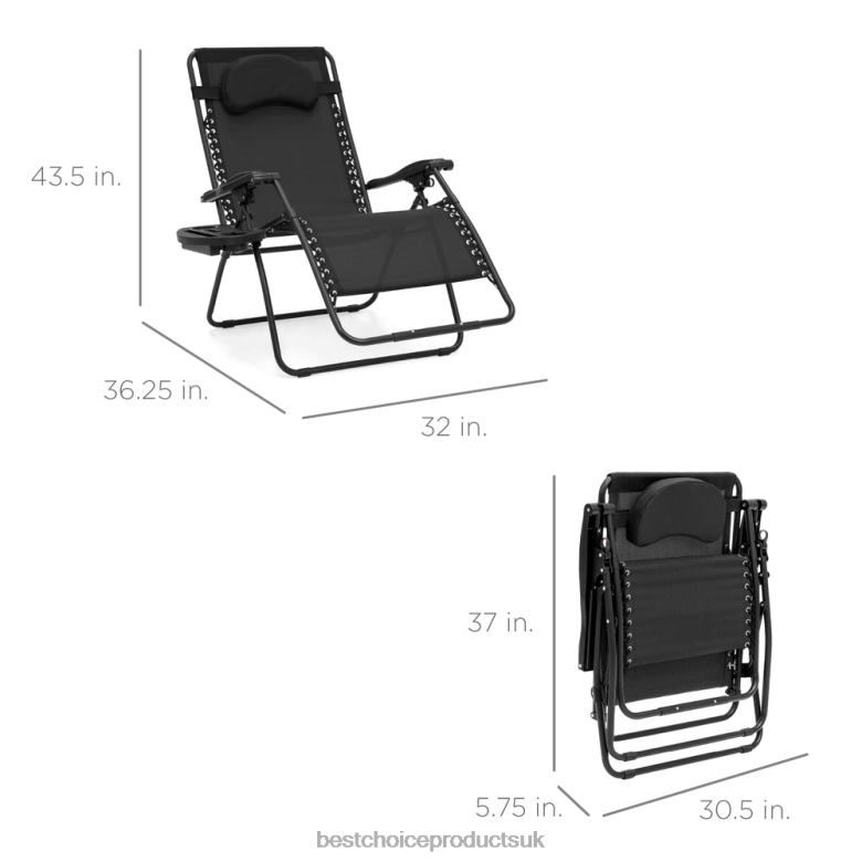 Outdoor Living | Best Choice ProductsOversized Reclining Zero Gravity Chair Lounger w/ Cup Holder, Pillow N62R1331 Black