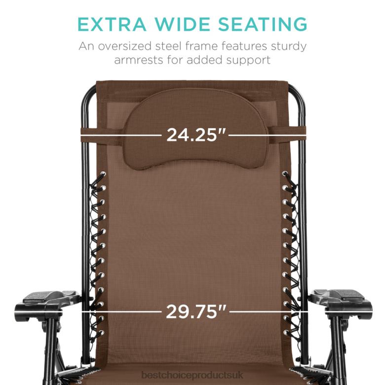 Outdoor Living | Best Choice ProductsOversized Reclining Zero Gravity Chair Lounger w/ Cup Holder, Pillow N62R1332 Brown