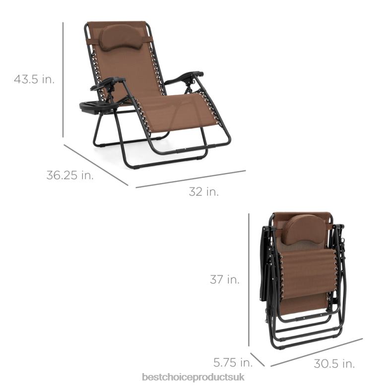Outdoor Living | Best Choice ProductsOversized Reclining Zero Gravity Chair Lounger w/ Cup Holder, Pillow N62R1332 Brown