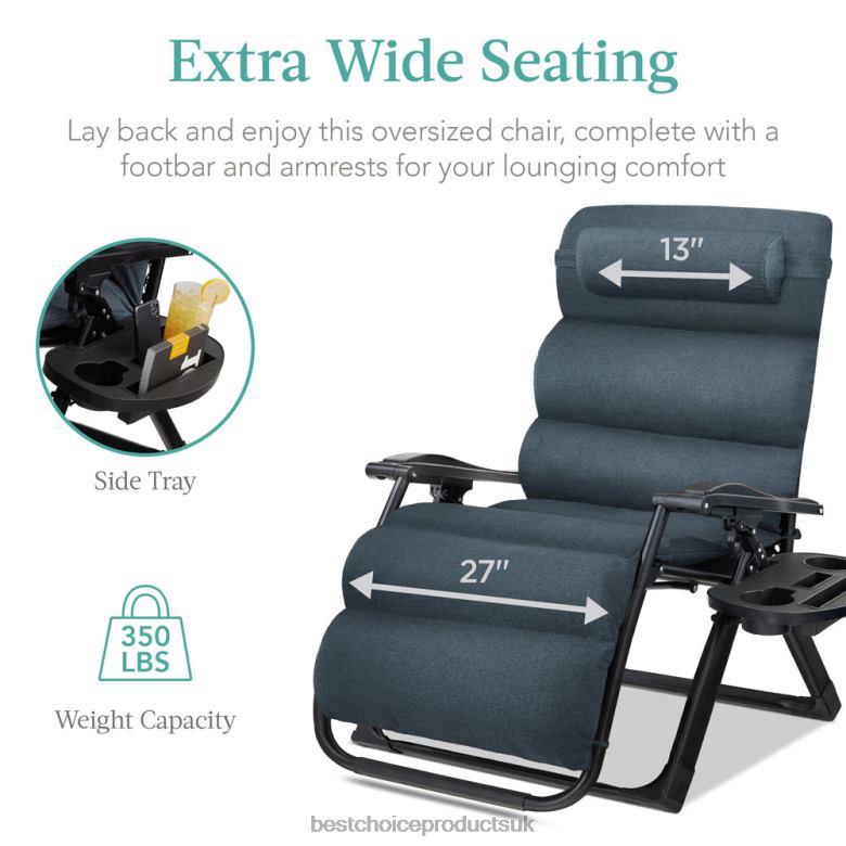 Outdoor Living | Best Choice ProductsOversized Zero Gravity Chair, Folding Outdoor Recliner w/ Removable Cushion N62R1428 Graphite Blue