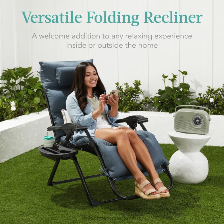 Outdoor Living | Best Choice ProductsOversized Zero Gravity Chair, Folding Outdoor Recliner w/ Removable Cushion N62R1428 Graphite Blue