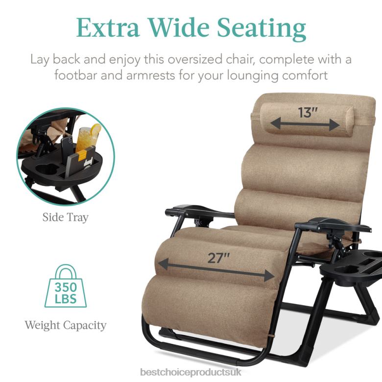 Outdoor Living | Best Choice ProductsOversized Zero Gravity Chair, Folding Outdoor Recliner w/ Removable Cushion N62R1430 Wheat
