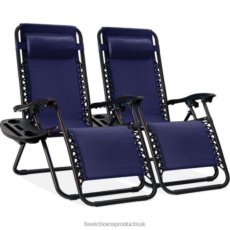 Outdoor Living | Best Choice ProductsSet of 2 Adjustable Zero Gravity Patio Chair Recliners w/ Cup Holders N62R793 Blue