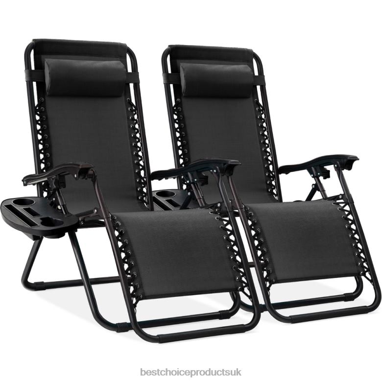 Outdoor Living | Best Choice ProductsSet of 2 Adjustable Zero Gravity Patio Chair Recliners w/ Cup Holders N62R795 Black