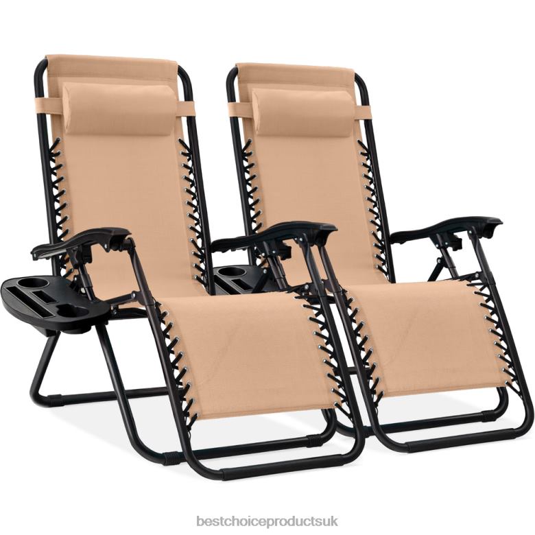 Outdoor Living | Best Choice ProductsSet of 2 Adjustable Zero Gravity Patio Chair Recliners w/ Cup Holders N62R797 Beige