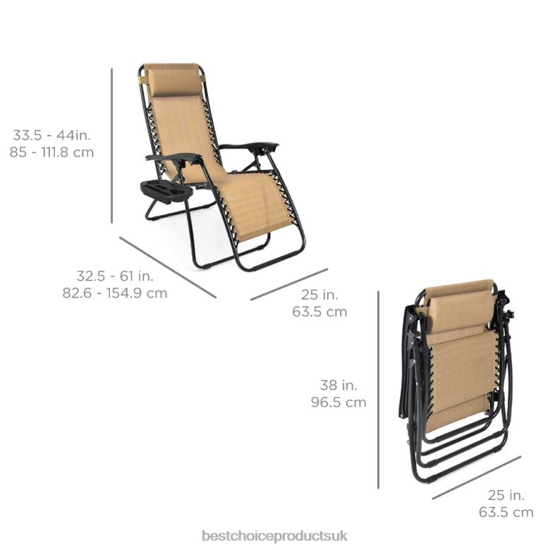 Outdoor Living | Best Choice ProductsSet of 2 Adjustable Zero Gravity Patio Chair Recliners w/ Cup Holders N62R797 Beige