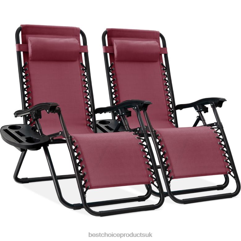 Outdoor Living | Best Choice ProductsSet of 2 Adjustable Zero Gravity Patio Chair Recliners w/ Cup Holders N62R798 Burgundy