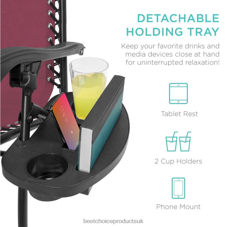 Outdoor Living | Best Choice ProductsSet of 2 Adjustable Zero Gravity Patio Chair Recliners w/ Cup Holders N62R798 Burgundy