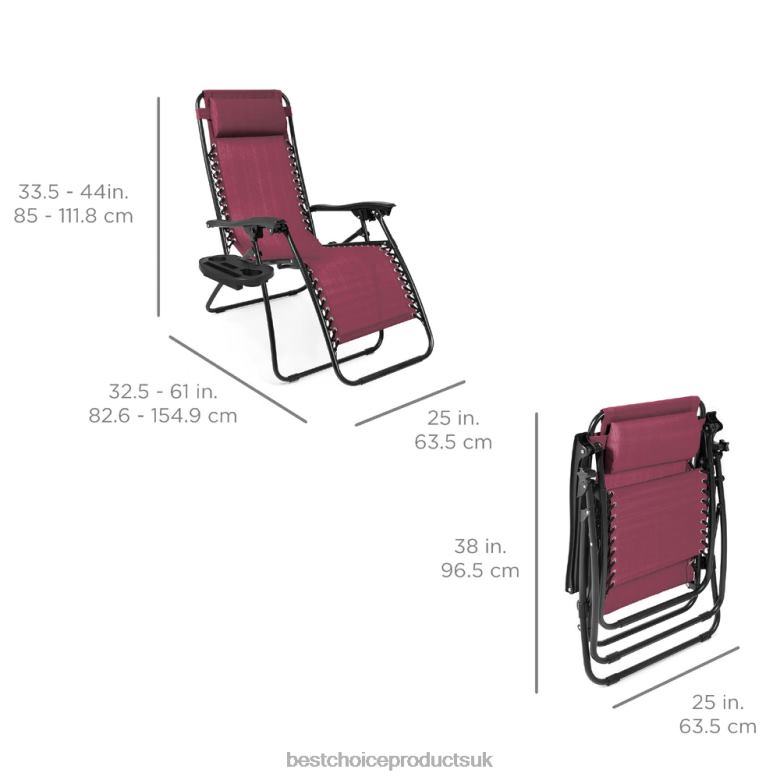 Outdoor Living | Best Choice ProductsSet of 2 Adjustable Zero Gravity Patio Chair Recliners w/ Cup Holders N62R798 Burgundy