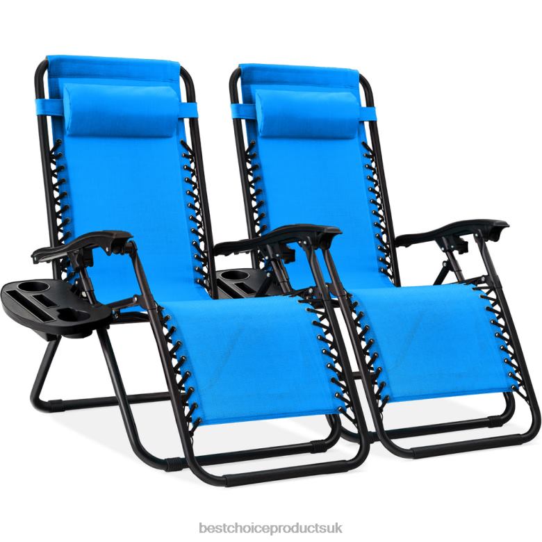 Outdoor Living | Best Choice ProductsSet of 2 Adjustable Zero Gravity Patio Chair Recliners w/ Cup Holders N62R799 Aqua Blue