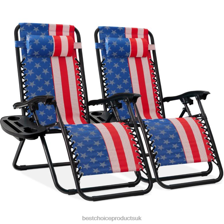 Outdoor Living | Best Choice ProductsSet of 2 Adjustable Zero Gravity Patio Chair Recliners w/ Cup Holders N62R802 American Flag