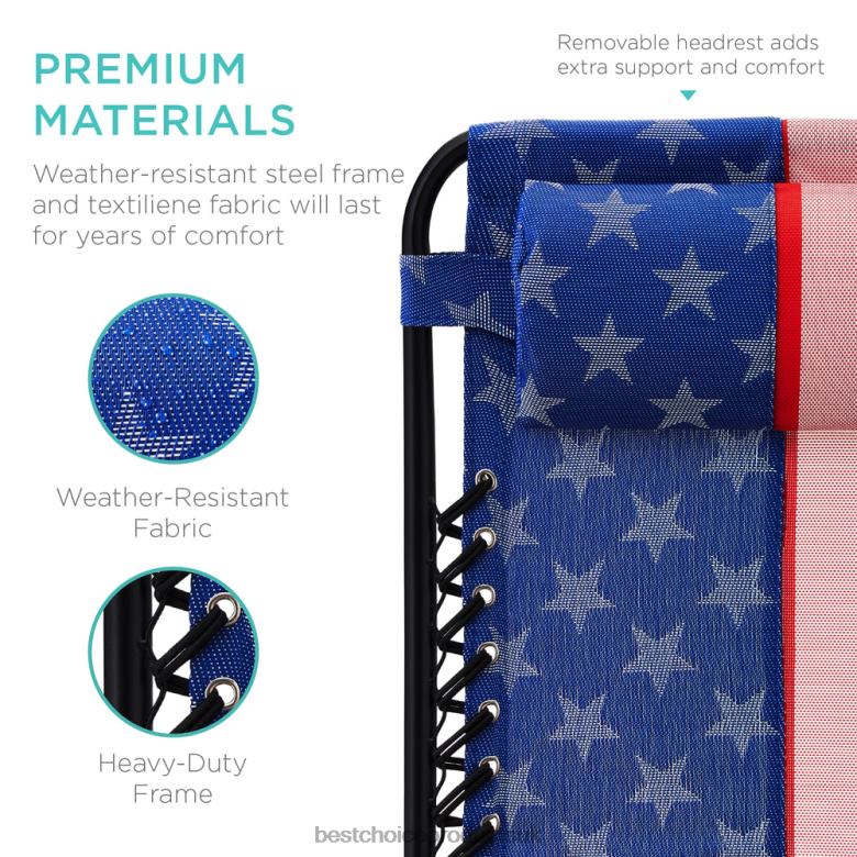 Outdoor Living | Best Choice ProductsSet of 2 Adjustable Zero Gravity Patio Chair Recliners w/ Cup Holders N62R802 American Flag