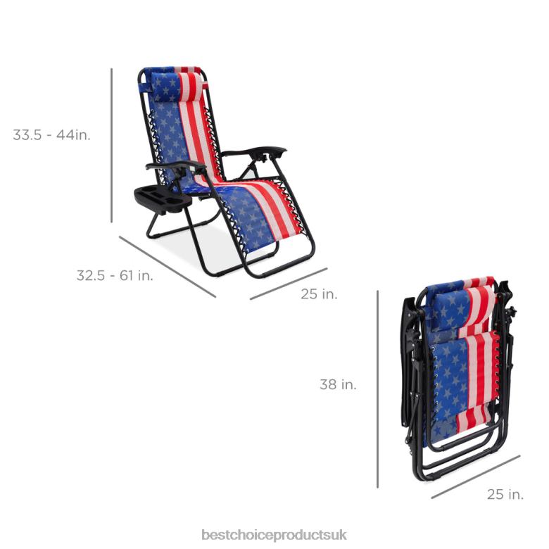 Outdoor Living | Best Choice ProductsSet of 2 Adjustable Zero Gravity Patio Chair Recliners w/ Cup Holders N62R802 American Flag