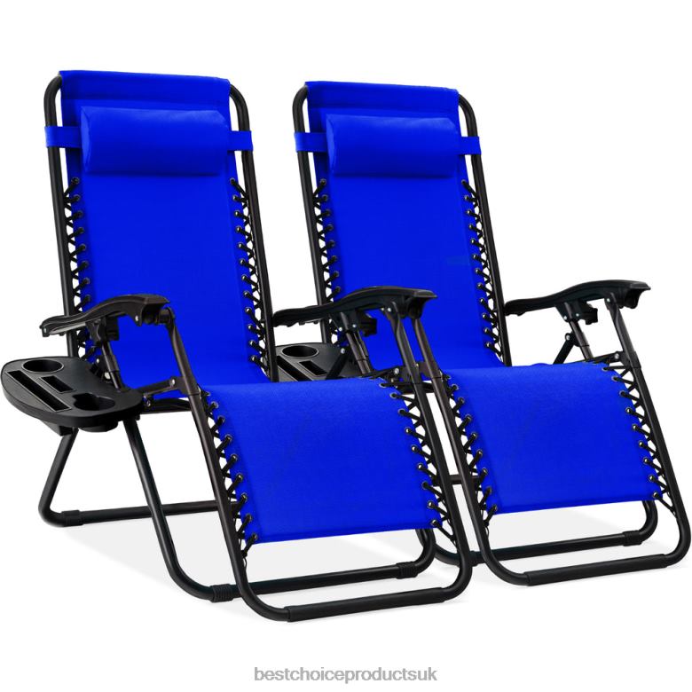 Outdoor Living | Best Choice ProductsSet of 2 Adjustable Zero Gravity Patio Chair Recliners w/ Cup Holders N62R803 Cobalt Blue