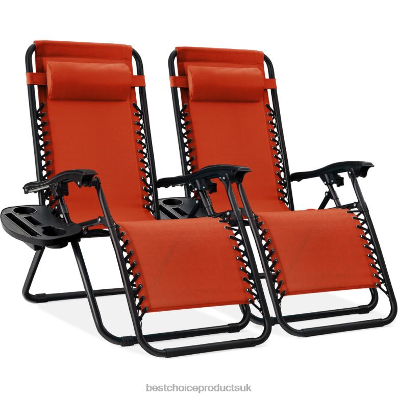 Outdoor Living | Best Choice ProductsSet of 2 Adjustable Zero Gravity Patio Chair Recliners w/ Cup Holders N62R805 Burnt Orange