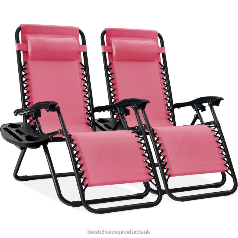 Outdoor Living | Best Choice ProductsSet of 2 Adjustable Zero Gravity Patio Chair Recliners w/ Cup Holders N62R806 Pink