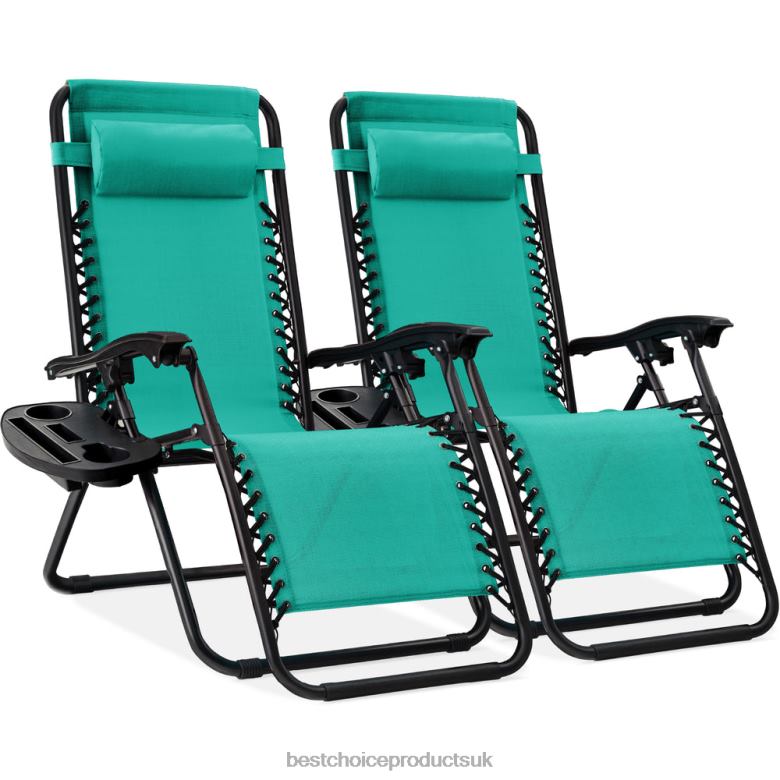 Outdoor Living | Best Choice ProductsSet of 2 Adjustable Zero Gravity Patio Chair Recliners w/ Cup Holders N62R809 Mint