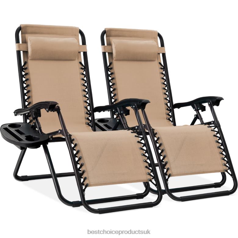 Outdoor Living | Best Choice ProductsSet of 2 Adjustable Zero Gravity Patio Chair Recliners w/ Cup Holders N62R810 Sand