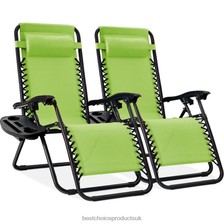 Outdoor Living | Best Choice ProductsSet of 2 Adjustable Zero Gravity Patio Chair Recliners w/ Cup Holders N62R811 Lime Green