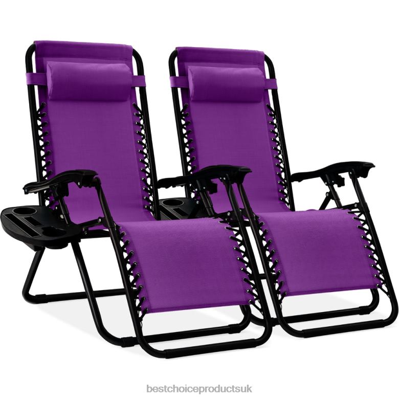 Outdoor Living | Best Choice ProductsSet of 2 Adjustable Zero Gravity Patio Chair Recliners w/ Cup Holders N62R812 Amethyst Purple