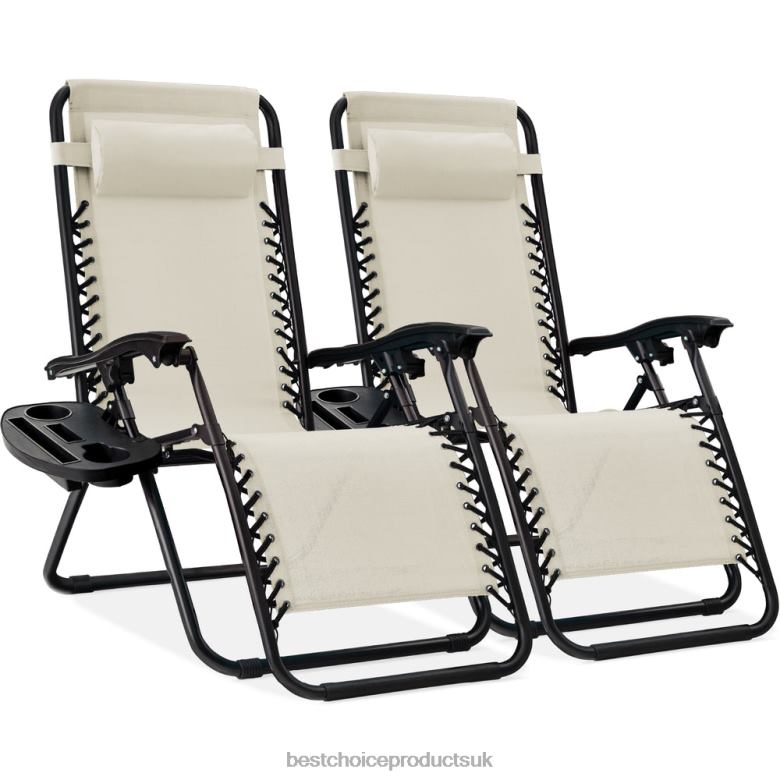 Outdoor Living | Best Choice ProductsSet of 2 Adjustable Zero Gravity Patio Chair Recliners w/ Cup Holders N62R813 Ivory