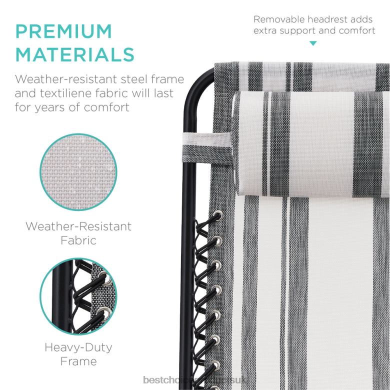 Outdoor Living | Best Choice ProductsSet of 2 Adjustable Zero Gravity Patio Chair Recliners w/ Cup Holders N62R814 Gray Stripes