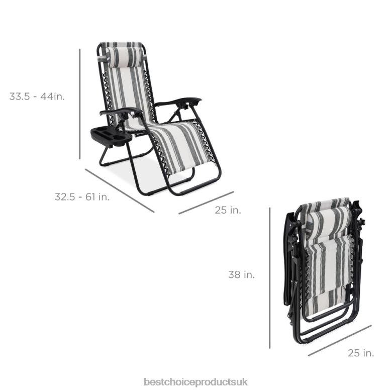 Outdoor Living | Best Choice ProductsSet of 2 Adjustable Zero Gravity Patio Chair Recliners w/ Cup Holders N62R814 Gray Stripes