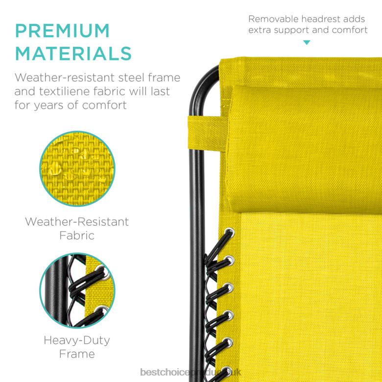 Outdoor Living | Best Choice ProductsSet of 2 Adjustable Zero Gravity Patio Chair Recliners w/ Cup Holders N62R815 Sunflower Yellow