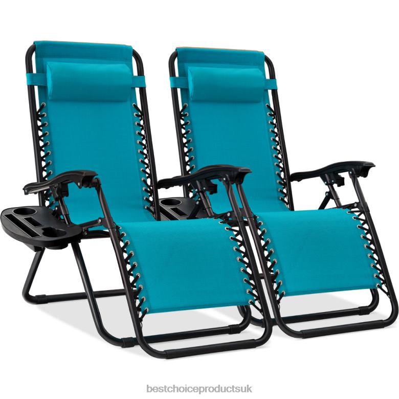 Outdoor Living | Best Choice ProductsSet of 2 Adjustable Zero Gravity Patio Chair Recliners w/ Cup Holders N62R816 Peacock Blue