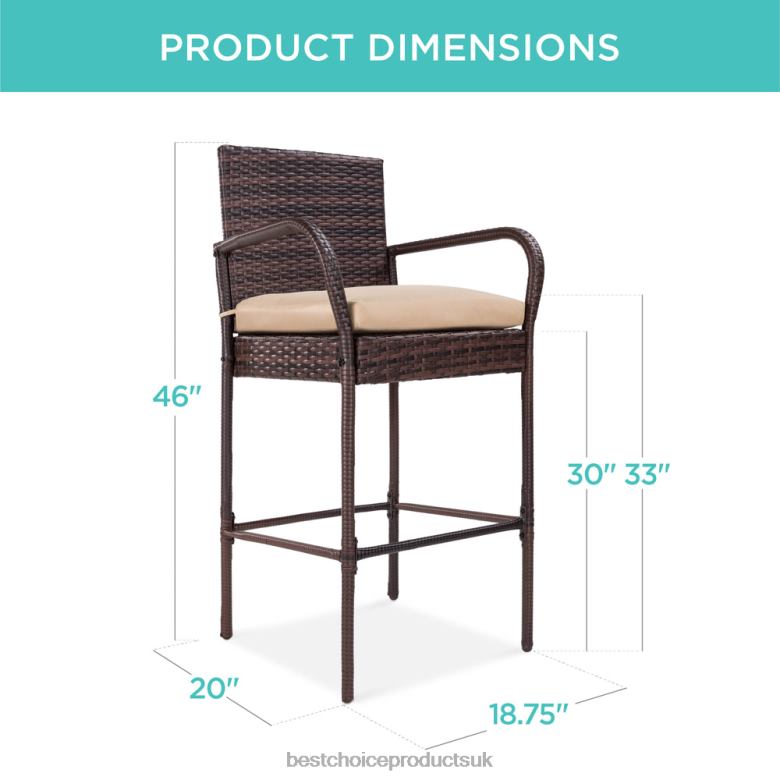 Outdoor Living | Best Choice ProductsSet of 2 Indoor Outdoor Wicker Bar Stools w/ Cushion, Footrests, Armrests N62R934 Brown