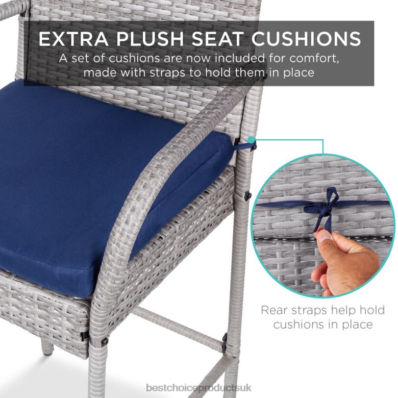 Outdoor Living | Best Choice ProductsSet of 2 Indoor Outdoor Wicker Bar Stools w/ Cushion, Footrests, Armrests N62R935 Gray