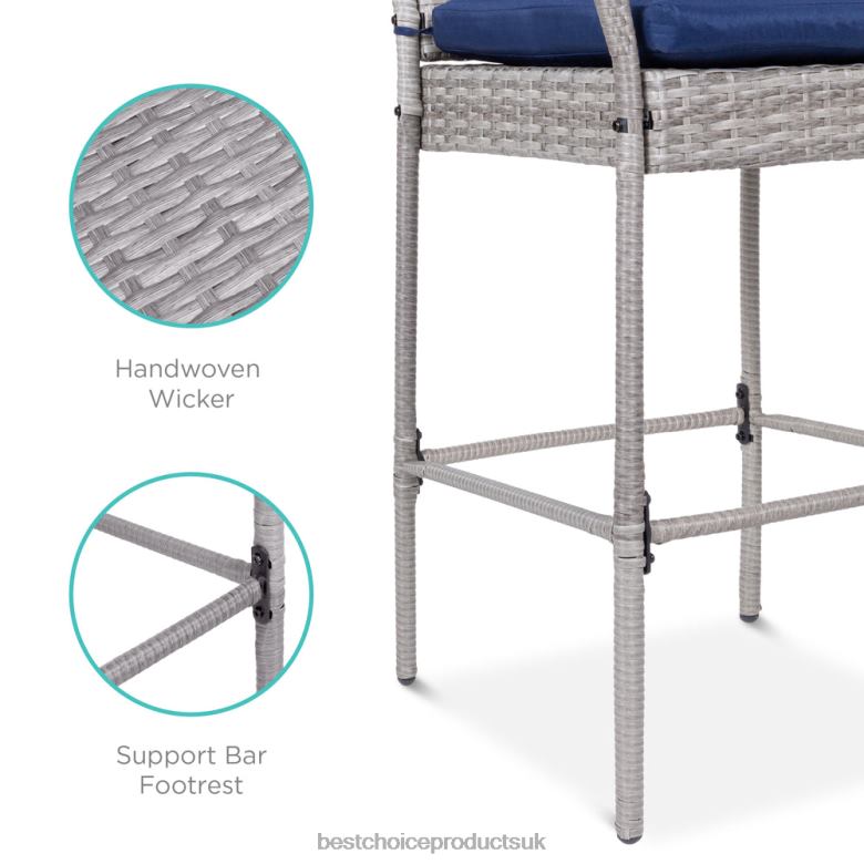 Outdoor Living | Best Choice ProductsSet of 2 Indoor Outdoor Wicker Bar Stools w/ Cushion, Footrests, Armrests N62R935 Gray